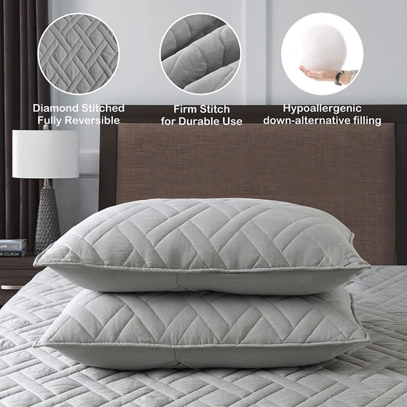 **SOLD**HORIMOTE HOME4 Quilt SET King Size Grey Classic Diamond Stitched Pattern - Picture 2 of 7